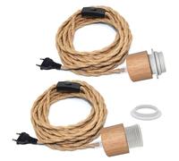 2PCS Lustre Corde de Chanvre avec Prise, 500CM Câble, Douille Ampoule E27 avec Interrupteur, Corde Lampe Suspension avec Prise, Suspension Luminaire Corde, Lampe Suspendue Vintage, Lampadaire DIY