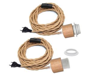2PCS Lustre Corde de Chanvre avec Prise, 500CM Câble, Douille Ampoule E27 avec Interrupteur, Corde Lampe Suspension avec Prise, Suspension Luminaire Corde, Lampe Suspendue Vintage, Lampadaire DIY