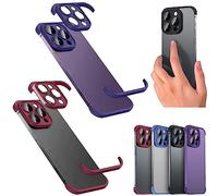 2Pcs Luxury Corner Edge Pad Lens Protector for IPhone 14/13/12 Pro Max, Case and Camera Lens Protector with Silicone Bumper, Frameless Slim/Ultra-Thin Lightweight Case (For iPhone 12ProMax,Purple+Red)