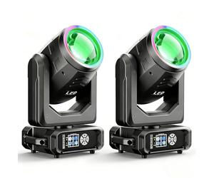 2PCS Lyre LED RGBW Beam 200W, Zoom Électronique 2-5° Prisme 18 Facettes Couleurs et Motifs d-mx512/Activation Sonore pour Scène Club Mariage Discothèque Bar
