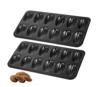2pcs Madeleine Pan, 12 coquilles de cavité Forme des moules à boulangerie Cuisine non cache-cookie Scone Pan Whoopie Pie à tarte pour le four, Madeleine noire, moule biscuits, moule cuisson, moul