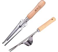 2Pcs Manual Weeding Tool Wooden Handle Stainless Steel Weed Mowing Tool Weed Extractor Weed Shovel for Digging Garden