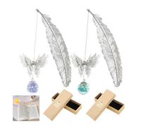 2Pcs Marque-page Plume, Marque Page Metal Plume avec Charm Papillon Perles de Verre Pendentif Cadeau, Marque-pages Plumes Accessoire Lecture Amoureux des Livres Lectrices Assidues, Argentée Or