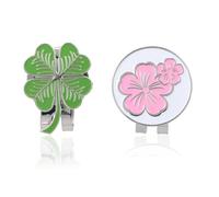 2pcs Marqueur Balle Golf Clip Casquette, Mode Trèfle à Quatre Feuilles et Fleur Marque Balle Golf Magnétique Motif Sakura Rose et Trèfle à Quatre Feuilles Vert pour Femmes Hommes Golfeurs