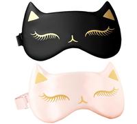 2PCS Masque Oeil de Chat 3, 5x8, 3 Pouces Masque de Sommeil Mignon avec Sangle Réglable Oeil en Soie pour Dormir Doux et Respirant Enfants pour Enfants Adultes...