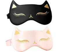 2PCS Masque Oeil de Chat 3, 5x8, 3 Pouces Masque de Sommeil Mignon avec Sangle Réglable Oeil en Soie pour Dormir Doux et Respirant Enfants pour Enfants Soie Adulte pour Dormir