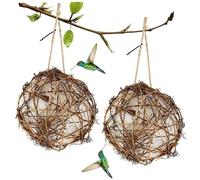 2pcs Matière de Nidification d'oiseau, Balle de Nidification d'oiseau Rechargeable 3 Pouces avec Corde Suspendue, Colibri matériau Maison pour Jardin, Patio ou Balcon