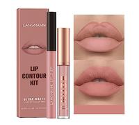 2pcs Matte lipliner crayon et rouge à lèvres set, Pigment crème velours Nude lip gloss Imperméable à l'eau durable naturel One Step lip gloss Ensemble cadeau maquillage (#08)