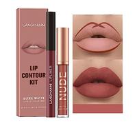2pcs Matte lipliner crayon et rouge à lèvres set, Pigment crème velours Nude lip gloss Imperméable à l'eau durable naturel One Step lip gloss Ensemble cadeau maquillage (#05)