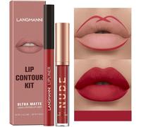 2pcs Matte Lipliner Crayon Et Rouge À Lèvres Set, Pigment Crème Velours Nude Lip Gloss Imperméable À L'eau Durable Naturel One Step Lip Gloss Ensemble Cadeau Maquillage (#12)