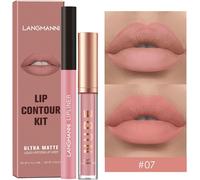 2pcs Matte Lipliner Crayon Et Rouge À Lèvres Set, Pigment Crème Velours Nude Lip Gloss Imperméable À L'eau Durable Naturel One Step Lip Gloss Ensemble Cadeau Maquillage (#07)