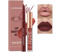 2pcs Matte Lipliner Crayon Et Rouge À Lèvres Set, Pigment Crème Velours Nude Lip Gloss Imperméable À L'eau Durable Naturel One Step Lip Gloss Ensemble Cadeau Maquillage (#06)
