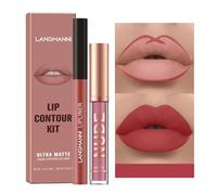 2pcs Matte lipliner crayon et rouge à lèvres set, Pigment crème velours Nude lip gloss Imperméable à l'eau durable naturel One Step lip gloss Ensemble cadeau maquillage (#03)