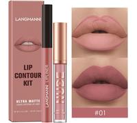 2pcs Matte Lipliner Crayon Et Rouge À Lèvres Set, Pigment Crème Velours Nude Lip Gloss Imperméable À L'eau Durable Naturel One Step Lip Gloss Ensemble Cadeau Maquillage (#01)