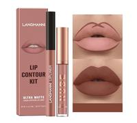 2pcs Matte lipliner crayon et rouge à lèvres set, Pigment crème velours Nude lip gloss Imperméable à l'eau durable naturel One Step lip gloss Ensemble cadeau maquillage (#11)