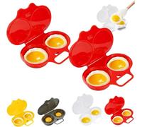 2PCS Microwave Egg Poacher With Lid & Handle,2 Cavity Egg Poacher Microwave,Non Stick Poached Egg Maker,Quick-Heat Microwave Egg Boiler Poacher for Kitchen Cooking Tool，Red