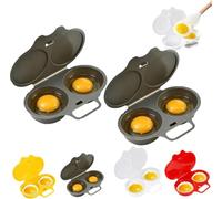 2PCS Microwave Egg Poacher With Lid & Handle,2 Cavity Egg Poacher Microwave,Non Stick Poached Egg Maker,Quick-Heat Microwave Egg Boiler Poacher for Kitchen Cooking Tool，Black