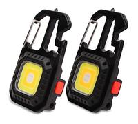 2Pcs Mini portable LED lampe de travail porte-clés lampe de poche, 7 modes USB rechargeable COB porte-clés avec tournevis décapsuleur base magnétique pour camping réparation éclairage de secours