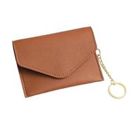 2pcs Mini Women's Ultra Thin Card Holder Wallet with Keychain PU Leather Hasp Case Business Cover Lady Coin Money Pouch(Brown)