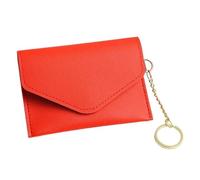 2pcs Mini Women's Ultra Thin Card Holder Wallet with Keychain PU Leather Hasp Case Business Cover Lady Coin Money Pouch(Red)