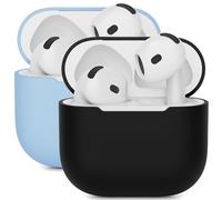 2PCS Mocarheri Coque en Silicone Compatible avec AirPods 4 2024, Housse Protecteur pour AirPods 4ᵉ Génération, Étui en Silicone Souple pour Airpods 4, [LED Avant Visible], (Noir/Bleu Ciel)