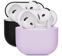 2PCS Mocarheri Coque en Silicone Compatible avec AirPods 4 2024, Housse Protecteur pour AirPods 4ᵉ Génération, Étui en Silicone Souple pour Airpods 4, [LED Avant Visible], (Noir/Violet)