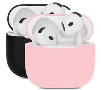 2PCS Mocarheri Coque en Silicone Compatible avec AirPods 4 2024, Housse Protecteur pour AirPods 4ᵉ Génération, Étui en Silicone Souple pour Airpods 4, [LED Avant Visible], (Rose/Noir)