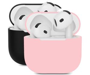 2PCS Mocarheri Coque en Silicone Compatible avec AirPods 4 2024, Housse Protecteur pour AirPods 4ᵉ Génération, Étui en Silicone Souple pour Airpods 4, [LED Avant Visible], (Rose/Noir)