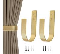 2PCS Modern Gold Curtain Tiebacks - Heavy Duty Steel Drapery Holdbacks | Decorative Wall Mounted Curtain Hooks for Living Room, Bedroom & Bathroom | Metal Window Stay Set
