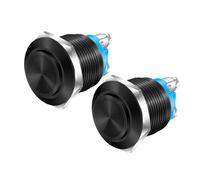 2PCS Momentary Horn Push Button Switch 12V Black Metal Waterproof 19mm Round Starter Power Switch for Car RV Truck Boat Marine