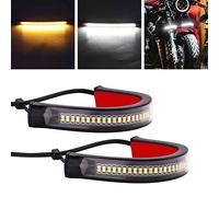 2PCS Moto Clignotants Lumière,Universal Moto LED Fourche Lumière Ambre Blanc 5 Inch Flexible LED Bande Lumière Avant Clignotants 12V Feux de Jour DRL étanche