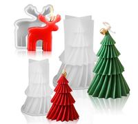 2Pcs Moule à bougie d'arbre de Noël 3D + 1Pcs Moule à Bougie élan de NoëL, 3D Moules Bougie Sapin, Moules Silicone Bougie Noel, Faciles à Démouler, Pour Bougies Aromatiques, Savon