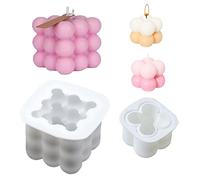 2pcs Moule à Bougie en Silicone,Moules Moule 3D,Moules à Pâtisserie Cube,Moule pour Bougies,Moule 3D Cube Boule silicone,DIY bougies Moule,Ornements Fondant Bougie,Moulle Bougies Silicone