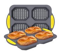 2pcs Moule à Pain Hamburger, 9.6cm Ø 4 Cavités Moule pour Burger Bun en Silicone avec Poignées pour Pain, Pains à Hamburgers et Muffins Anti-adhésif, Outils de Cuisson de Cuisine avec Poignées
