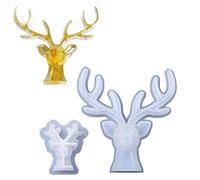 2PCS Moule en Silicone pour Cerfs, Moule en Silicone 3D Support pour Bois de Cerfs avec Support en Bois Tête de Cerf Moules en Époxy Supports Cerf Elan Moules en Résine Moules pour Ornements