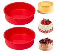 2Pcs Moule Gateau Silicone Rond, 20CM Moule à Manqué Dégagement Rapide, Moule Silicone Patisserie Rond pour la Cuisson des Gâteaux Pain Pâtisserie (Rouge)
