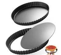2Pcs Moule Tarte avec Fond Amovible, Moules Quiche Manqué Fruits Diamètres 28cm & 22cm, Plat Tarte Rond Acier Carbone Revêtement Antiadhésif pour Pudding Pâtisserie Outil Gateau Biscuits Tartelette
