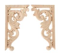 2PCS Moulure Decorative Bois, Sculpté Coin Moulure Decorative Bois Meubles Decal Mur Décoration Vintage Non Peint Cadre Applique Porte L'armoire Lit Décalque de Sculpture (Gauche et Droite, 13x7cm)