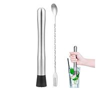 2pcs Muddler pour Cocktails 10 Pouces Muddler et Bar cuillère Cocktail Cocktail Muddler mélange cuillère Ensemble Acier Inoxydable Mojito agitateur Accessoires