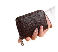 2pcs Multi Slot Card Holder Vintage Small Wallet Women Men Business Bank Credit Bag Male Coin Pouch Solid Leather Zipper(Coffee-18card)