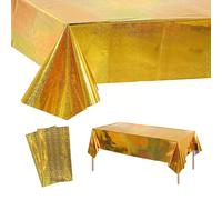 2Pcs Nappe Doré Anniversaire Jetables, Grand 137 * 274cm Nappe Rectangulaire, Foil Brillant Fête Décoration Couverture de Table pour New Year 2026 Disco Hollywood Anniversaire Retraite Fêtes
