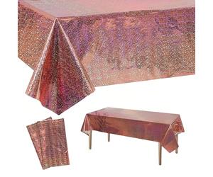 2Pcs Nappe Or Rose Anniversaire Jetables, Grand 137 * 274cm Nappe Rectangulaire, Foil Brillant Fête Décoration Couverture de Table pour New Year 2026 Disco Hollywood Anniversaire Retraite Fêtes