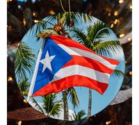 2Pcs Noël Hanging Drapeaux De Porto Rico Grenouille Pendentif | Noël Décorations Céramique Avec Ruban Doré Ornements Pour Fête Famille Vacances