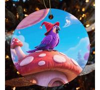 2Pcs Noël Pendentif Perroquet Violet Parlant Ornement | Noël Décorations Avec Ruban Doré Céramique Décoration Pour Fête Maison Famille