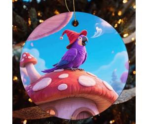 2Pcs Noël Pendentif Perroquet Violet Parlant Ornement | Noël Décorations Avec Ruban Doré Céramique Décoration Pour Fête Maison Famille