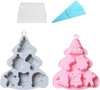2PCS Noël Silicone Moules à Chocolat, 6 Cavité 3D Bonhomme de neige Pain d'épice Homme Arbre de Noël Père Noël Boîte Moules Cadeau