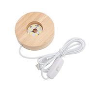 2PCS Oak Wood Material LED Base, 2cm 0.8in Round Light Display Base Lighted Lamp Stand with USB Interface for Home 5V (Warm Light Base)