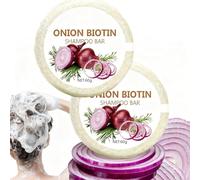 2pcs Onion Biotin Shampoo Bar, Oignon Romarins Shampooing Savon, Mousse Douce Contrôle Frisottis Nourrissants Purifiants Oignon Biotine Shampooings Savon Pour Pousse Cheveux(60gx2)