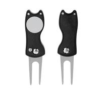 2pcs Outil de Réparation de Divot de Golf avec Marqueur de Balle Magnétique, Pliable Pop-Up Fourche à Gazon Fourche de Mise Métal pour Les Amateurs de Golf (Noir)