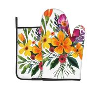 2Pcs Oven Mitts and Pot Holders Fleur Sauvage À L'Aquarelle Kitchen Mitts Coton Doublure Résistant À La Chaleur Ensemble De Cuisine avec, pour Décorations Cuisine, Patisserie, Cuisiner